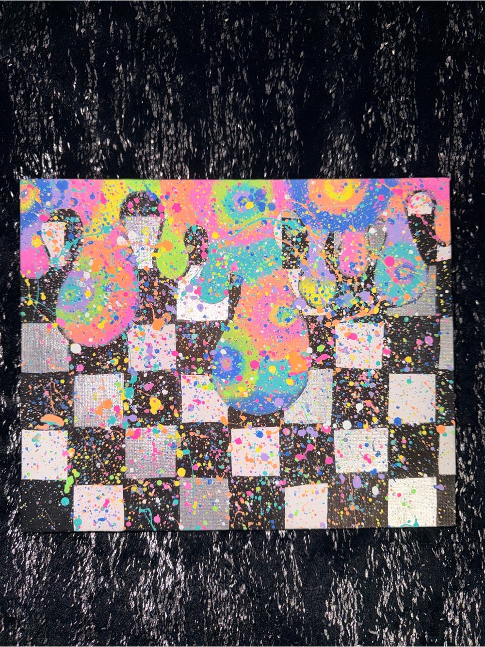 Neon Splatter Checkerboard Artwork